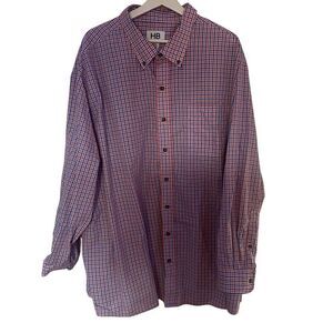 HB Size 3XL Men's Button up Dress shirt plaid long sleeve orange blue